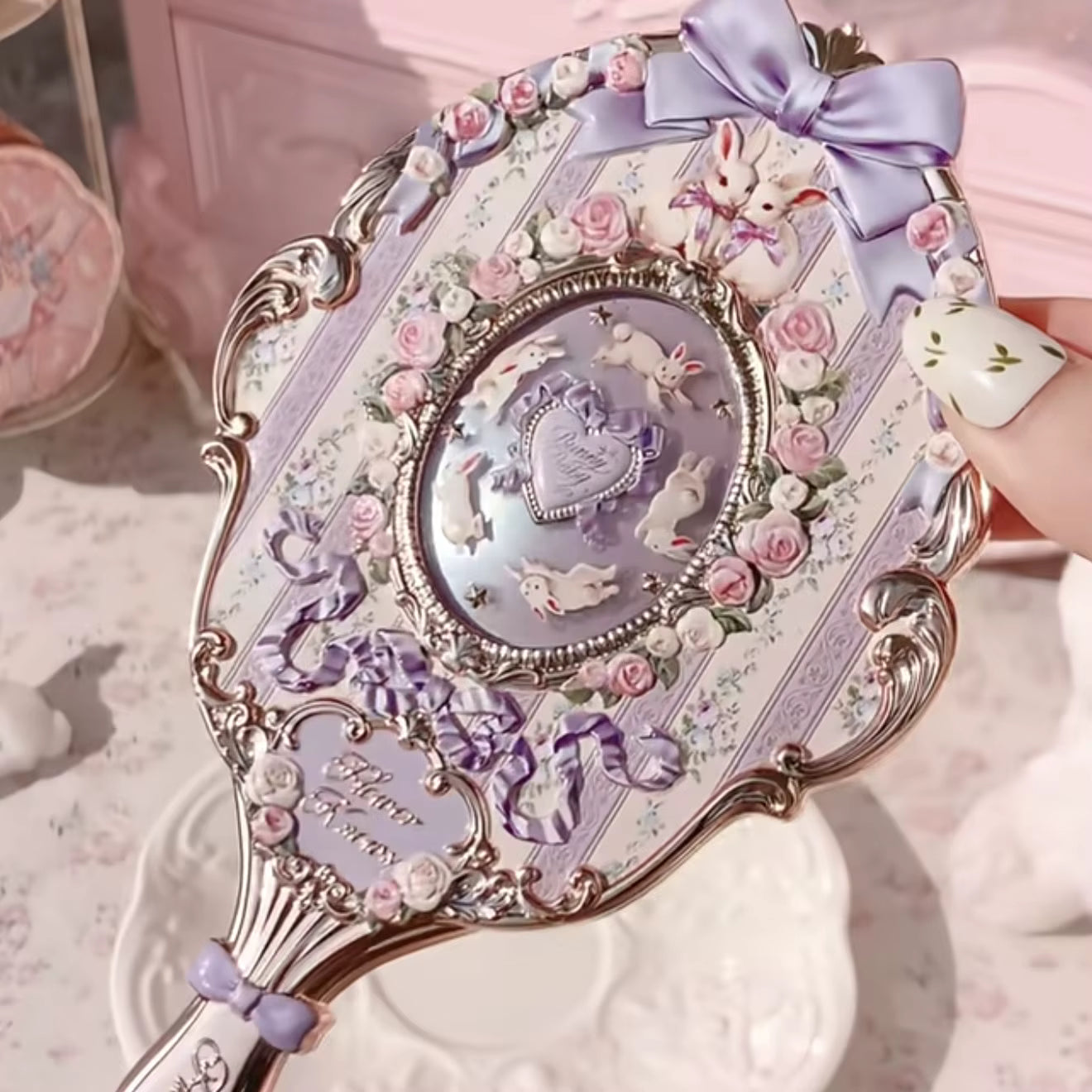 Bunny Garden Purple Hand Mirror