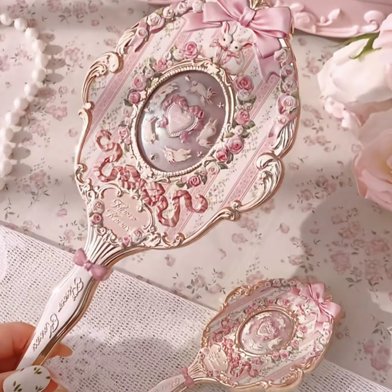 Bunny Garden Pink Hand Mirror